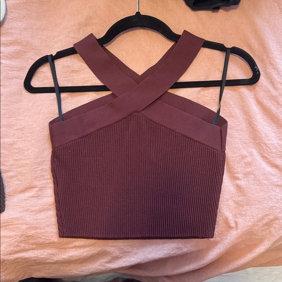 Aritzia Babaton cross crop top Maroon - Picture 1 of 5